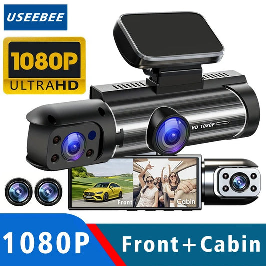 Dual-Lens Car DVR Dash Cam – 1080P FHD Vehicle Camera, Interior & Cabin Recorder, Mini Black Box