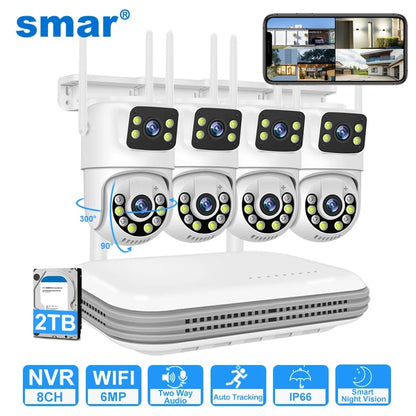 Smart Wireless CCTV System – 6MP WiFi IP Camera Kit with Dual-Lens, Audio, 8CH NVR | Home & Business Security