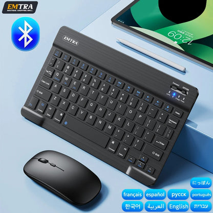 Bluetooth Wireless Keyboard & Mouse – Compatible with iOS, Android, Windows, iPad Air/Mini/Pro, Multi-Language Support (Spanish, Korean, Portuguese, Russian)