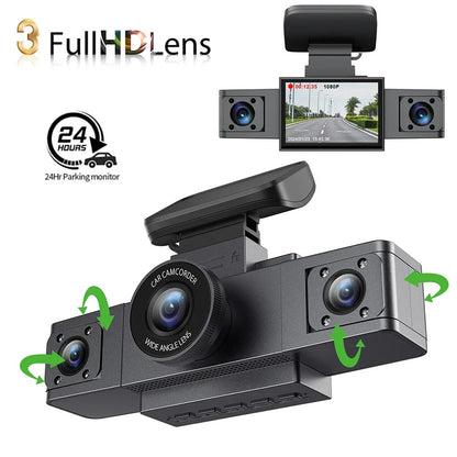 3-Channel Dash Cam – Triple Lens Car Camera with Rear View, DVR, 24H Parking Monitor, Black Box & Car Accessories