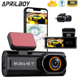 Aprilboy 4K WiFi Dash Cam – Mini Car DVR, Dual-Lens Front & Rear, 1080P, Night Vision, Parking Monitor, Black Box