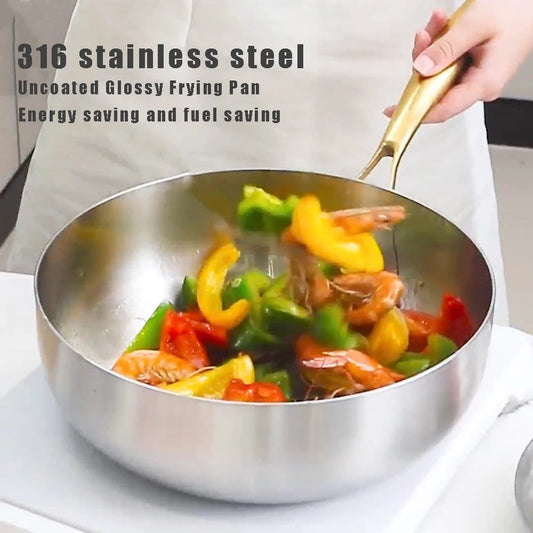 316 Stainless Steel Non-Stick Frying Pan – Deep Wok & Skillet for Gas & Induction Cooktops, Durable Kitchen Cookware