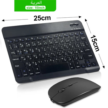 Bluetooth Wireless Keyboard & Mouse – Compatible with iOS, Android, Windows, iPad Air/Mini/Pro, Multi-Language Support (Spanish, Korean, Portuguese, Russian)