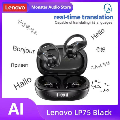 Original Lenovo LP75 TWS Earbuds – Bluetooth 5.3 Wireless Headphones, LED Display, Noise Reduction, Waterproof Headset