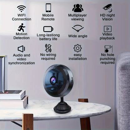 Mini Wireless WiFi Security Camera – Night Vision, Motion Detection, Rechargeable Battery, Easy Mount, App-Controlled