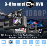 WiFi 3-Channel Mini Car DVR – 1080P FHD Dash Cam, Inside Vehicle Camera, Three-Way Recorder, Black Box