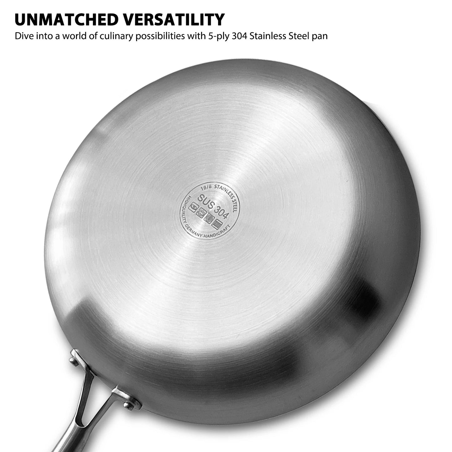 304 Stainless Steel Nonstick Frying Pan – Uncoated Steak Pan for Gas & Induction Cooktops, Durable Kitchen Cookware