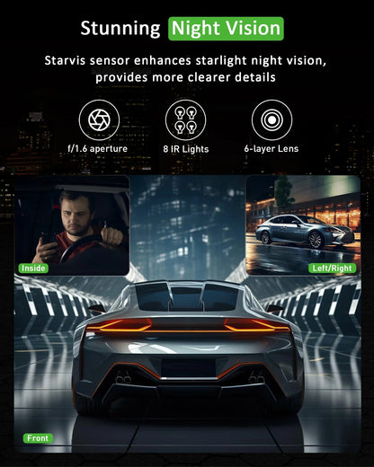 3-Channel Dash Cam – Triple Lens Car Camera with Rear View, DVR, 24H Parking Monitor, Black Box & Car Accessories
