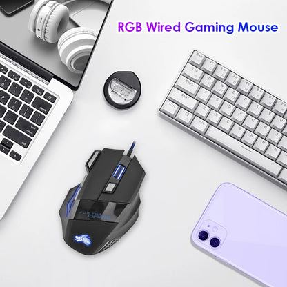 USB Wired Gaming Mouse – 7-Button, 5500 DPI, Adjustable Backlight, Ergonomic Optical Mouse for PC & Desktop Gamers