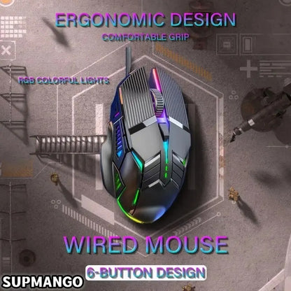 GM6 Wired Gaming Mouse – RGB LED Backlit, Ergonomic Design, for PC & Laptop Gamers
