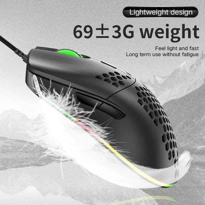 M1 Wired Lightweight Gaming Mouse – 69g Ultralight Honeycomb Shell, RGB Backlit, 6400 DPI, Ergonomic for PC, Mac & Laptop