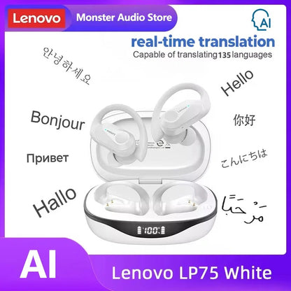 Original Lenovo LP75 TWS Earbuds – Bluetooth 5.3 Wireless Headphones, LED Display, Noise Reduction, Waterproof Headset