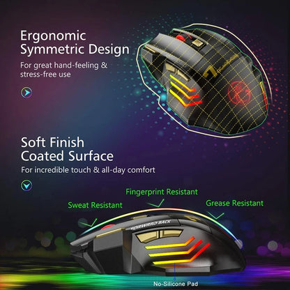 Rechargeable Bluetooth Gaming Mouse – Wireless, Ergonomic, 5500 DPI, for PC, Laptop & iPad