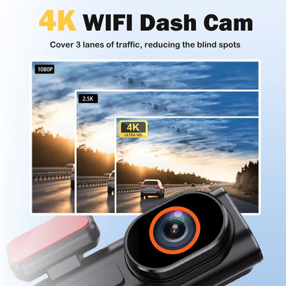 Aprilboy 4K WiFi Dash Cam – Mini Car DVR, Dual-Lens Front & Rear, 1080P, Night Vision, Parking Monitor, Black Box