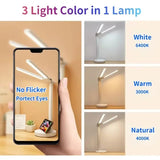 180° Rotating LED Desk Lamp – Rechargeable, Dimmable, Foldable Clock Light, Eye Protection, USB-Powered Night Lamp