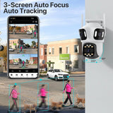 6K PTZ IP Camera Outdoor – 3-Lens WiFi Security Cam with Auto-Tracking, 4K Dual-Lens, iCSee CCTV