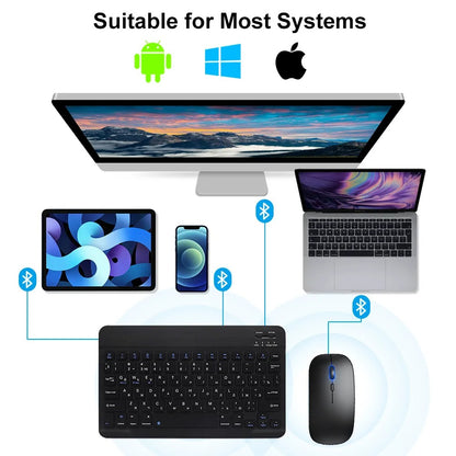 Bluetooth Wireless Keyboard & Mouse – Compatible with iOS, Android, Windows, iPad Air/Mini/Pro, Multi-Language Support (Spanish, Korean, Portuguese, Russian)