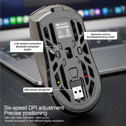 SMAILWOLF RS8 Gaming Mouse – 10000 DPI, 1000Hz, Bluetooth & 3-Mode Connection, Lightweight Macro Mouse for PC & Laptop