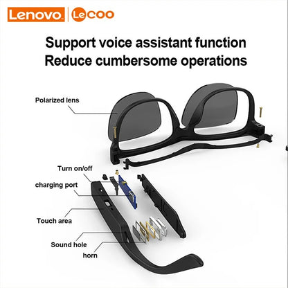 New Lenovo Lecoo C8 Smart Glasses – Wireless Bluetooth Sunglasses with HD Mic, Sports Headset & Hands-Free Calling