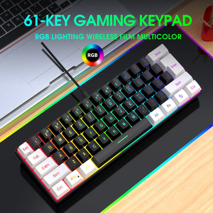 61-Key Wired RGB Gaming Keyboard & Mouse Combo – Backlit Office Kit for PC, Laptop & PUBG Gamers