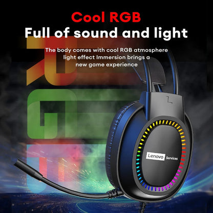 Lenovo E03 Gaming Headset – Over-Ear Stereo Headphones, 360° Ergonomic Design, RGB Lights, E-Sports Earphones