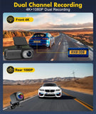 Soam 4K+1080P Dual Dash Cam – Car Camera Recorder with GPS, WiFi, 24H Parking Monitor, Black Box DVR