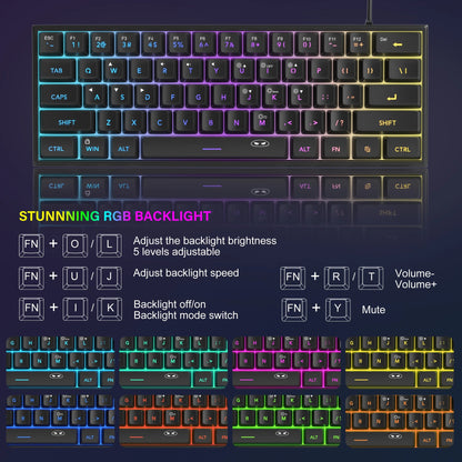 MageGee TS91 Mini 60% Gaming Keyboard – RGB Backlit, 61-Key Ultra-Compact, Ergonomic & Waterproof for Office & Gaming