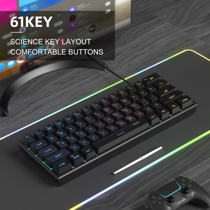 MageGee TS91 Mini 60% Gaming Keyboard – RGB Backlit, 61-Key Ultra-Compact, Ergonomic & Waterproof for Office & Gaming