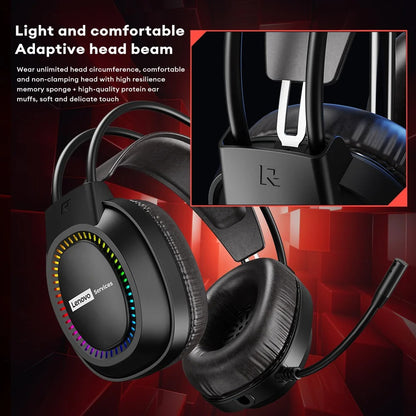 Lenovo E03 Gaming Headset – Over-Ear Stereo Headphones, 360° Ergonomic Design, RGB Lights, E-Sports Earphones