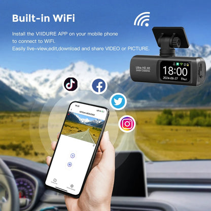 Soam 4K+1080P Dual Dash Cam – Car Camera Recorder with GPS, WiFi, 24H Parking Monitor, Black Box DVR
