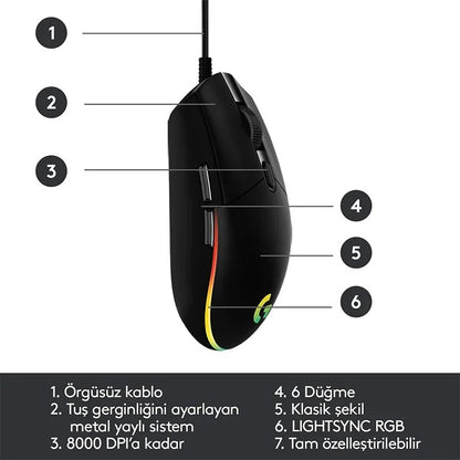 Logitech G102 USB Wired Gaming Mouse – 8000 DPI, Rainbow Optical Effect, for PC, Mac & Laptop