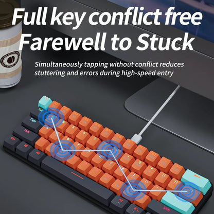 MUCAI MKA610 Mini Mechanical Gaming Keyboard – USB Wired, 61-Key, Red Switch, Detachable Cable for PC & Laptop