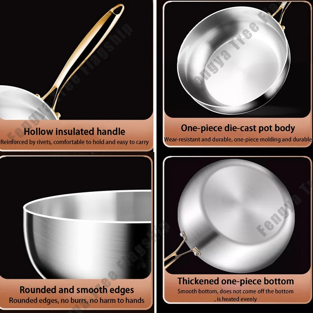 316 Stainless Steel Non-Stick Frying Pan – Deep Wok & Skillet for Gas & Induction Cooktops, Durable Kitchen Cookware