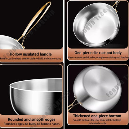 316 Stainless Steel Non-Stick Frying Pan – Deep Wok & Skillet for Gas & Induction Cooktops, Durable Kitchen Cookware