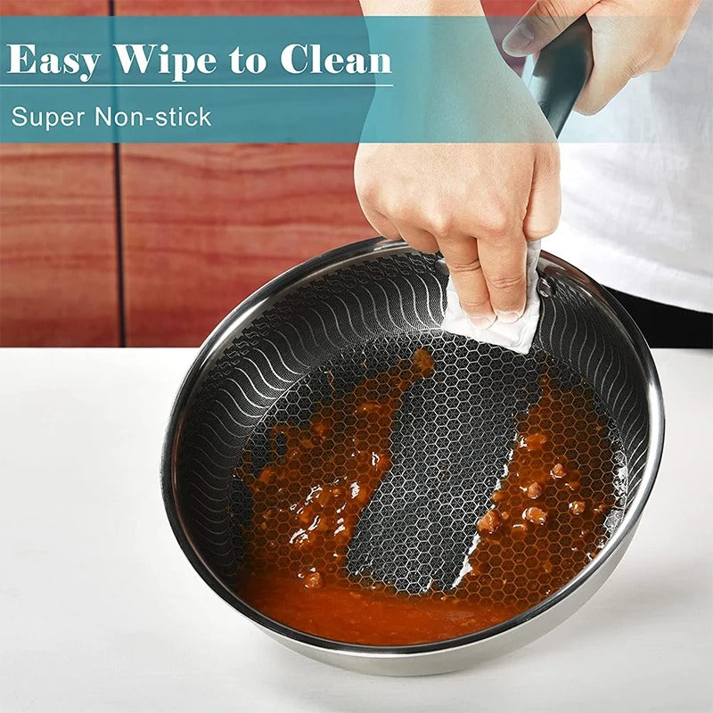 Stainless Steel Non-Stick Frying Pan with Lid – Honeycomb Skillet for Induction, Gas, Electric & Ceramic Cooktops