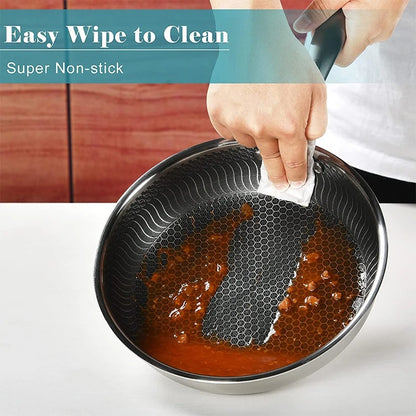 Stainless Steel Non-Stick Frying Pan with Lid – Honeycomb Skillet for Induction, Gas, Electric & Ceramic Cooktops
