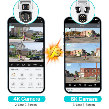 6K PTZ IP Camera Outdoor – 3-Lens WiFi Security Cam with Auto-Tracking, 4K Dual-Lens, iCSee CCTV