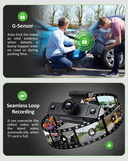 3-Channel Dash Cam – Triple Lens Car Camera with Rear View, DVR, 24H Parking Monitor, Black Box & Car Accessories