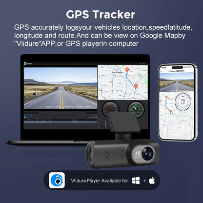 Soam 4K+1080P Dual Dash Cam – Car Camera Recorder with GPS, WiFi, 24H Parking Monitor, Black Box DVR