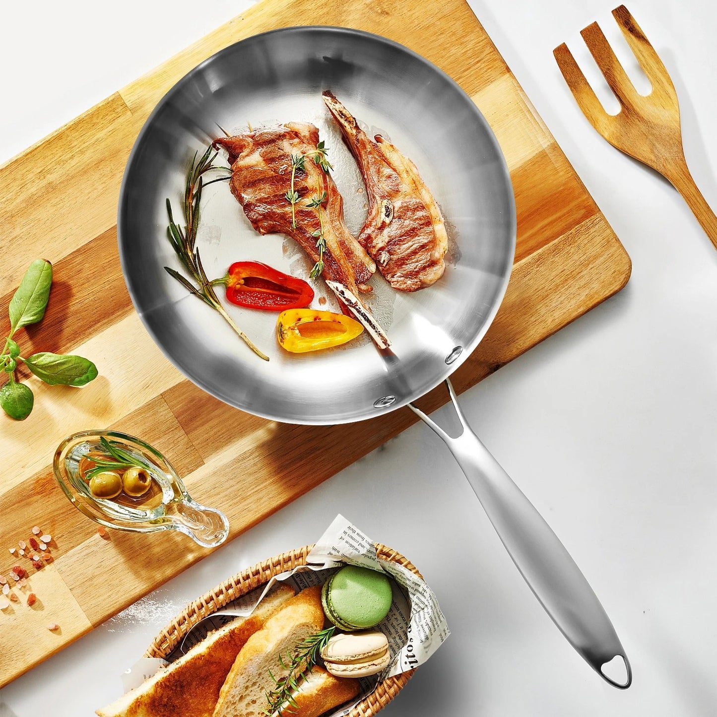 304 Stainless Steel Nonstick Frying Pan – Uncoated Steak Pan for Gas & Induction Cooktops, Durable Kitchen Cookware