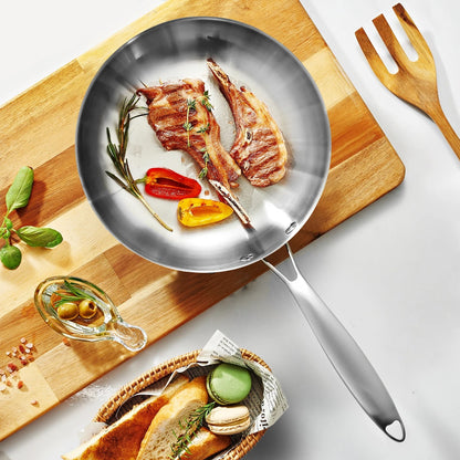 304 Stainless Steel Nonstick Frying Pan – Uncoated Steak Pan for Gas & Induction Cooktops, Durable Kitchen Cookware