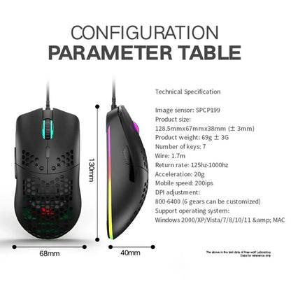 M1 Wired Lightweight Gaming Mouse – 69g Ultralight Honeycomb Shell, RGB Backlit, 6400 DPI, Ergonomic for PC, Mac & Laptop
