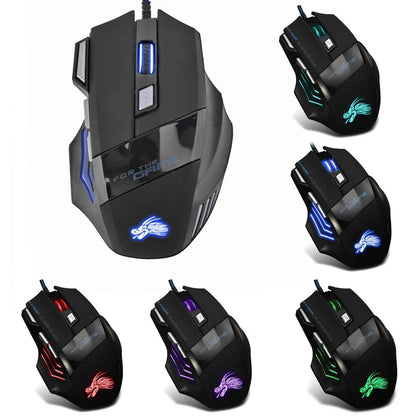 USB Wired Gaming Mouse – 7-Button, 5500 DPI, Adjustable Backlight, Ergonomic Optical Mouse for PC & Desktop Gamers