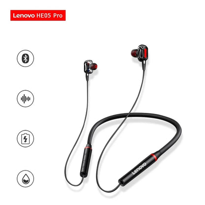 Lenovo HE05 Pro Wireless Earphones – Bluetooth 5.0 Neckband Headphones, Noise Canceling, Waterproof, with Mic for Sports