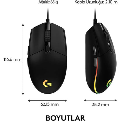 Logitech G102 USB Wired Gaming Mouse – 8000 DPI, Rainbow Optical Effect, for PC, Mac & Laptop
