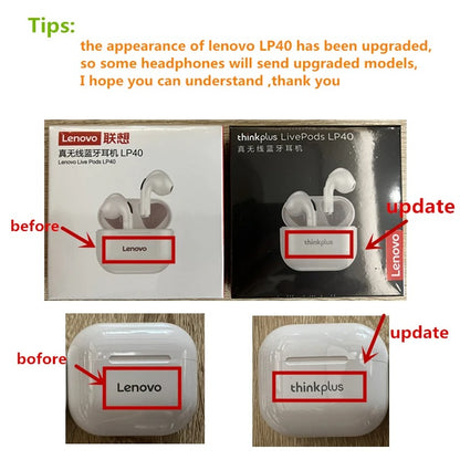 Original Lenovo LP40 TWS Earbuds – Wireless Bluetooth Headphones, Touch Control, Stereo Sound, Sport Headset for Android & iPhone