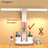180° Rotating LED Desk Lamp – Rechargeable, Dimmable, Foldable Clock Light, Eye Protection, USB-Powered Night Lamp