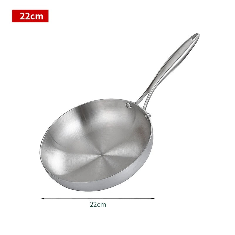 304 Stainless Steel Nonstick Frying Pan – Uncoated Steak Pan for Gas & Induction Cooktops, Durable Kitchen Cookware