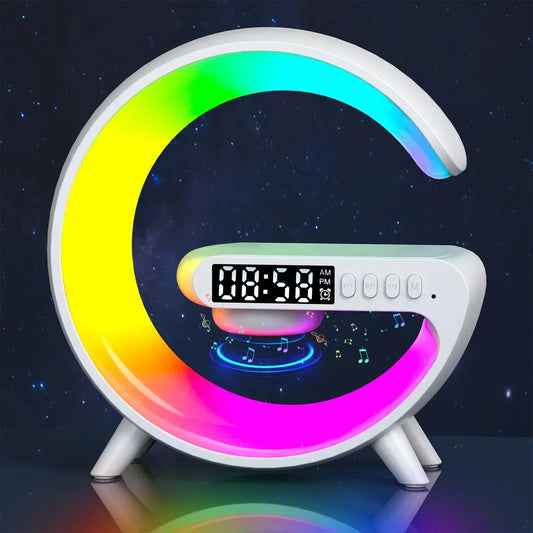 Multifunction Wireless Charger Stand – RGB Light, Alarm Clock, Speaker, Fast Charging Dock for iPhone, Samsung, Xiaomi