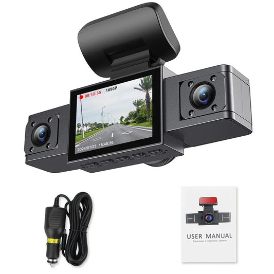 3-Channel Dash Cam – Triple Lens Car Camera with Rear View, DVR, 24H Parking Monitor, Black Box & Car Accessories